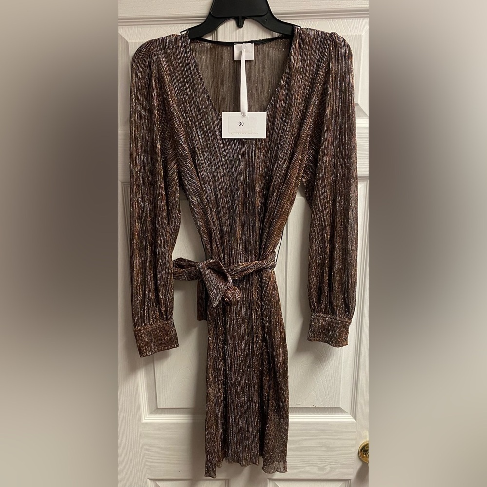 NWT Merci Italy Designer Gold Shimmer/Metallic Mini Dress Size 8
